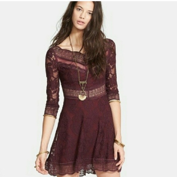 Free People Dresses & Skirts - Free People Burgundy Lacey Affair Dress